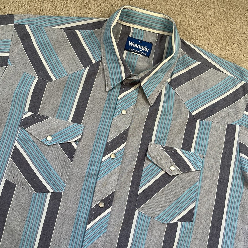 Vtg Wrangler Western Shirt Pearl Snap Button Up Short Sleeve XL Striped Colorful
